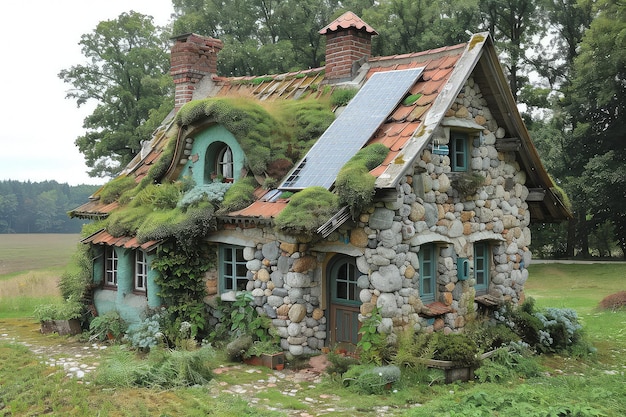 Uma pequena casa aconchegante e ecológica imersa na vegetação