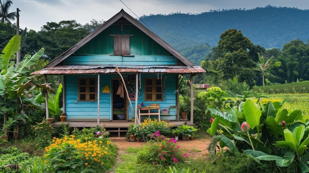 Uma pequena casa na Tailândia rural