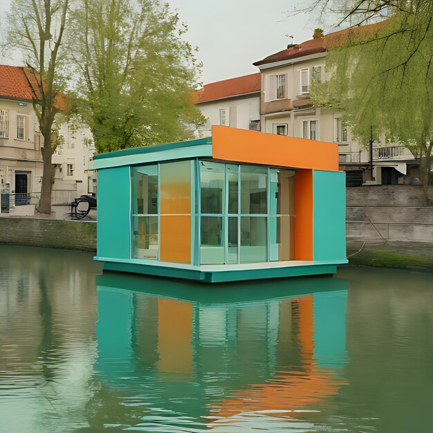 uma pequena casa que tem uma janela que diz "a casa" na parte de baixo