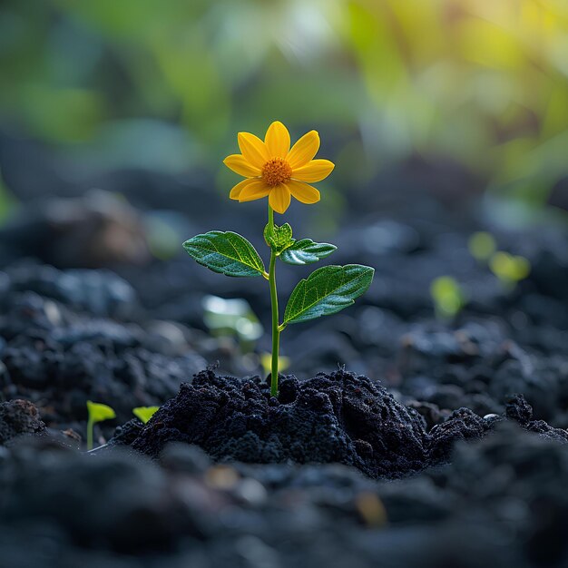 Uma pequena flor amarela crescendo no solo