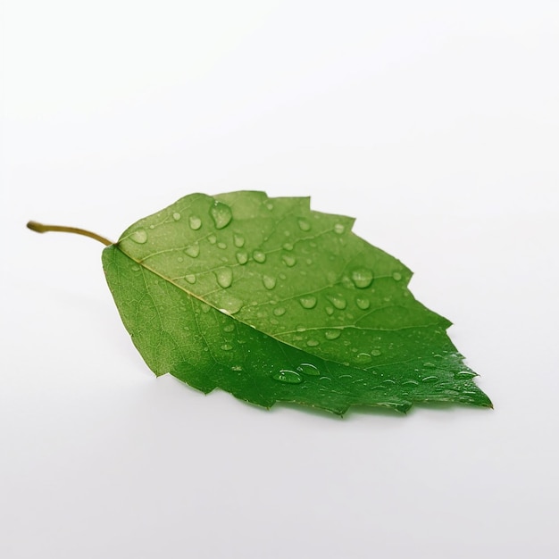 Foto uma pequena folha verde com detalhes em fundo branco é gerada