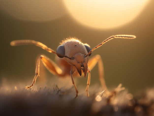 Uma pequena formiga com olhos grandes e nariz grande está no chão