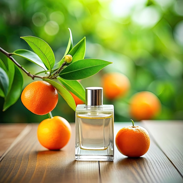 Foto uma pequena garrafa de perfume com o cheiro de tangerina