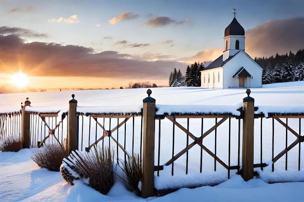 Uma pequena igreja na neve