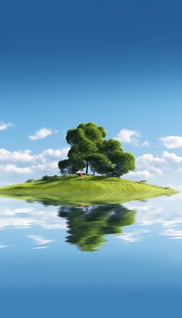 Foto uma pequena ilha com árvores na água e uma pequena casa na colina.