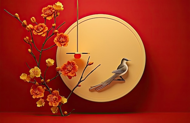 uma pequena lâmpada com moldura dourada e flor no estilo de fundo minimalista
