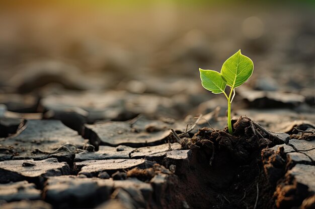 Uma pequena planta em solo árido