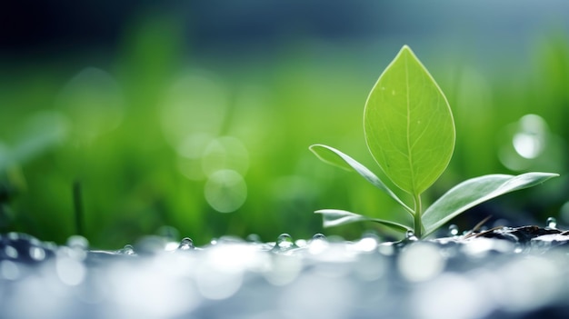 Uma pequena planta está crescendo na grama ai