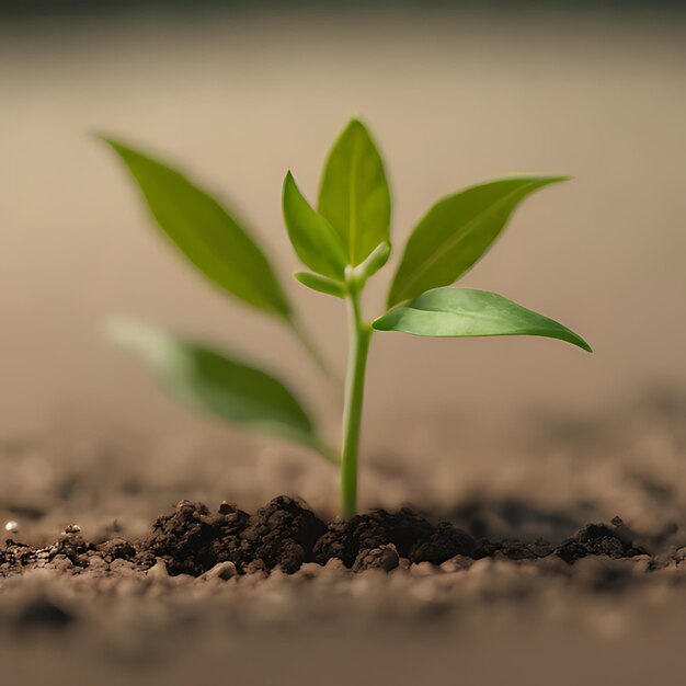 uma pequena planta está crescendo na terra e tem uma folha verde