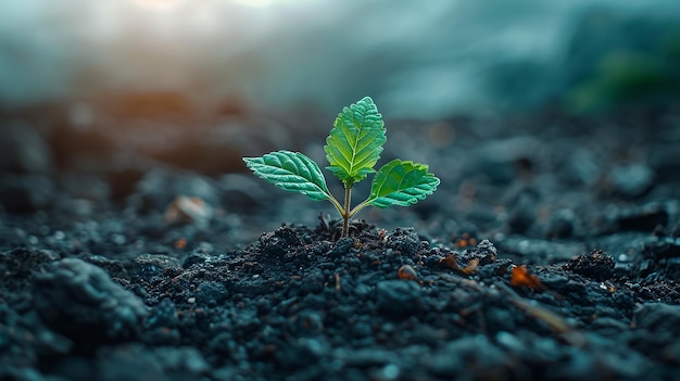 uma pequena planta está crescendo no solo