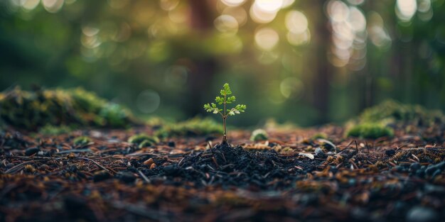 Foto uma pequena planta que cresce no meio da floresta