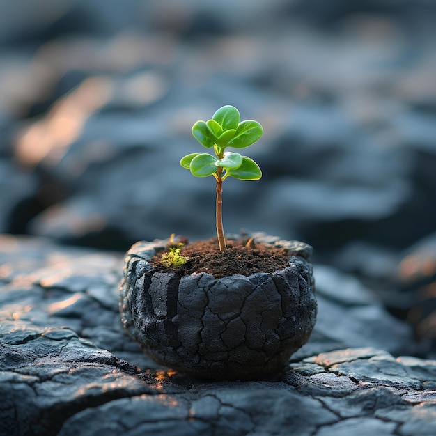 Uma pequena planta que cresce numa rocha