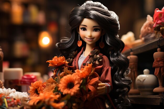 uma personagem Barbie com o tema Barbie Traditional Street Vendor na Coreia e na Índia