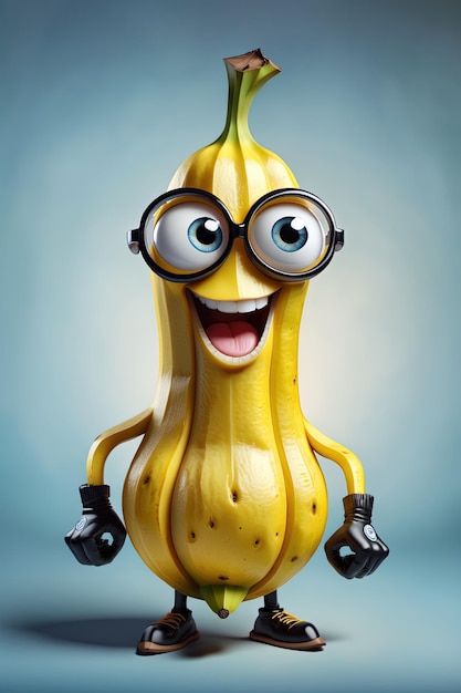 Foto uma personagem de banana está correndo através de uma poça