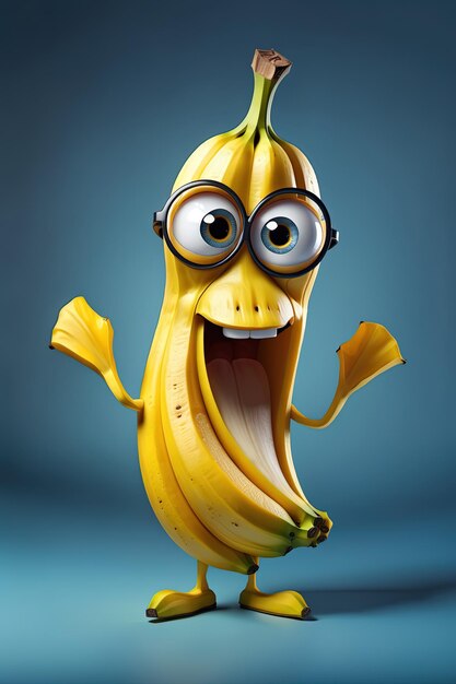 Foto uma personagem de banana está correndo através de uma poça