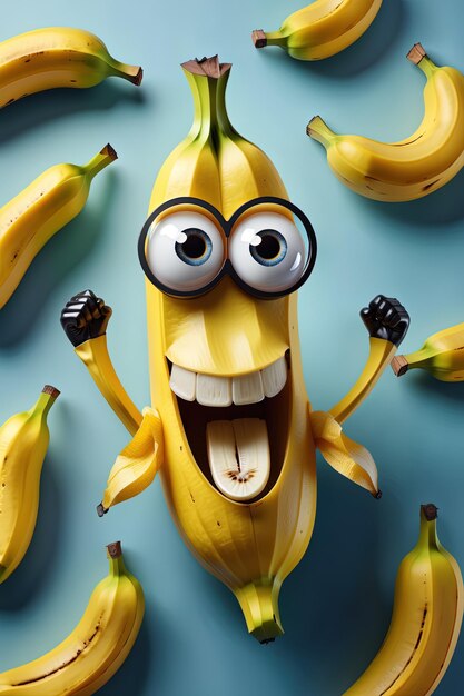 Foto uma personagem de banana está correndo através de uma poça