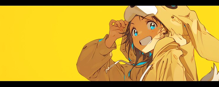 Foto uma personagem de desenho animado com uma fita azul na cabeça e um chapéu na cabeça