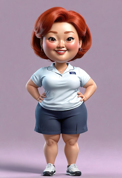 Foto uma personagem de desenho animado em uma camisa azul e calções