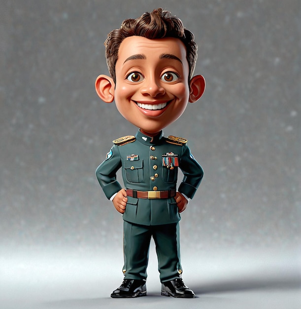 uma personagem de desenho animado em uniforme militar