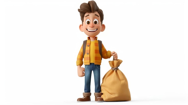 uma personagem de desenho animado segurando um saco de coisas