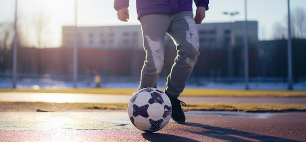 Foto uma pessoa a chutar a bola de futebol