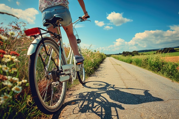 Uma pessoa andando de bicicleta por uma estrada de campo