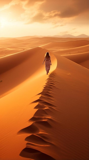 uma pessoa andando em uma duna de areia no deserto