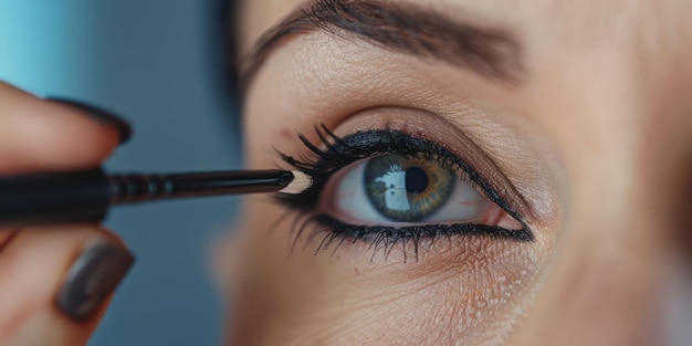 Uma pessoa aplicando eyeliner alado com precisão enfatizando técnicas de eyeliner foto de estoque ar 21 estilo cru ID de trabalho 0f23d304837c48e3aaa758e1de7d4a0d