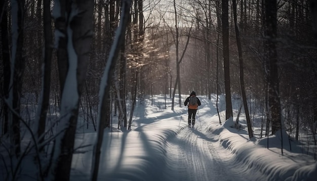 Uma pessoa caminhando ao ar livre aproveitando a solidão do inverno gerada pela IA