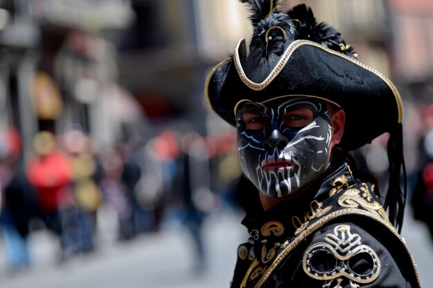 Foto uma pessoa com trajes elaborados e pintura facial celebra o cinco de maio incorporando tradição e festividade