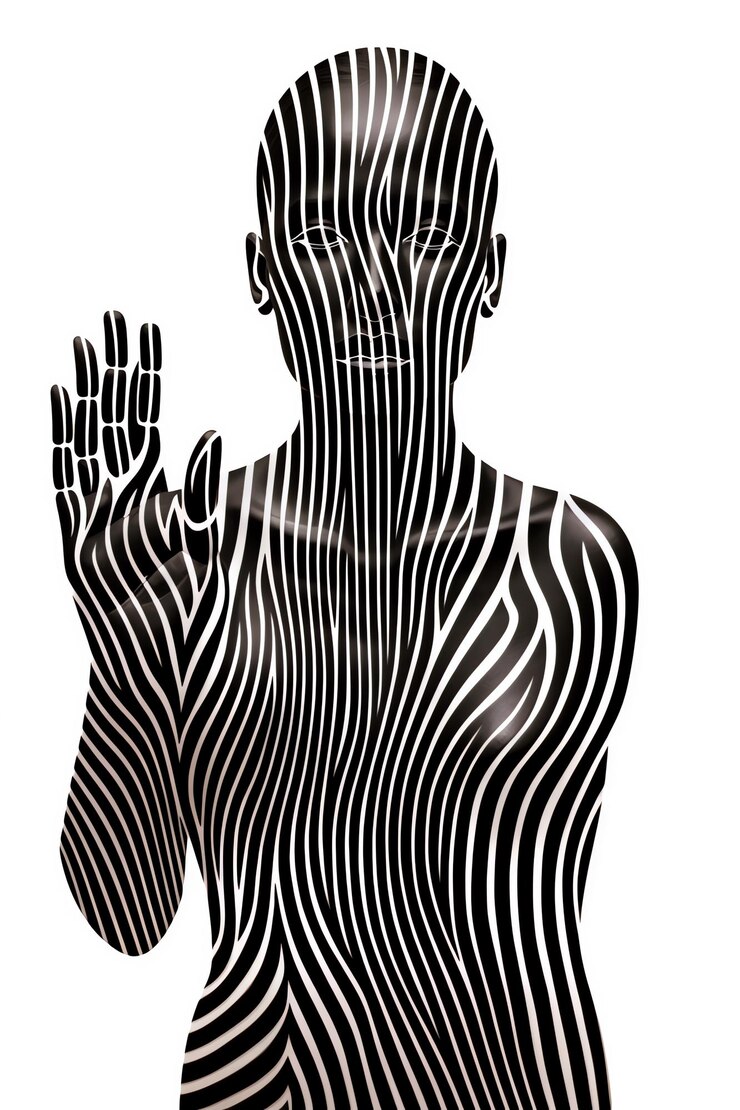 Foto uma pessoa com um corpo pintado com listras pretas e brancas