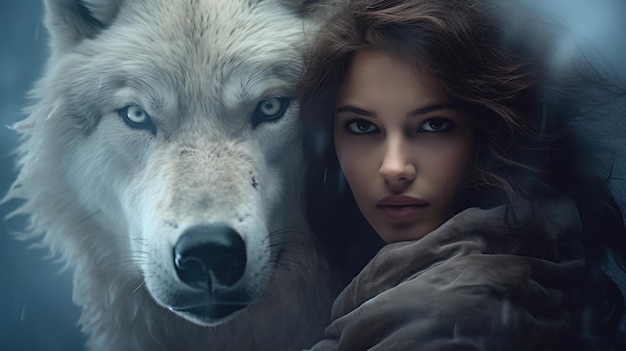 uma pessoa com um lobo