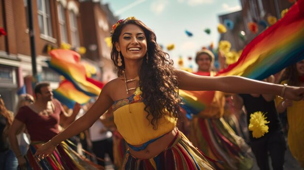 uma pessoa com um vestido colorido