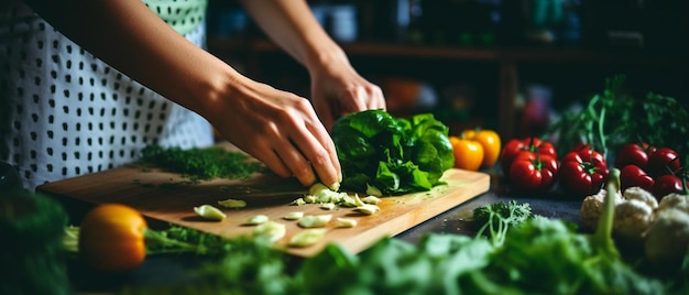 uma pessoa cortando legumes em uma tábua