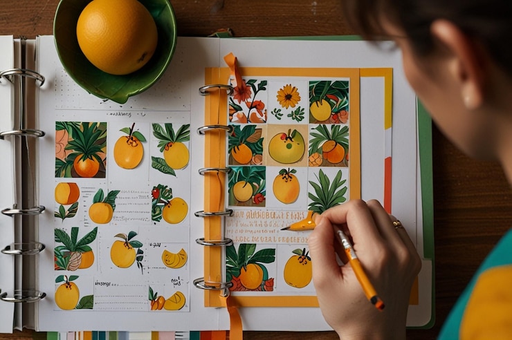 Foto uma pessoa criando um layout de scrapbook inspirado em mangas com mangas