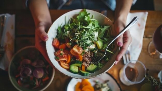 Foto uma pessoa desfrutando de uma refeição nutritiva