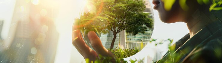 Foto uma pessoa em silhueta segurando uma árvore contra o fundo de uma paisagem urbana destacando a harmonia b