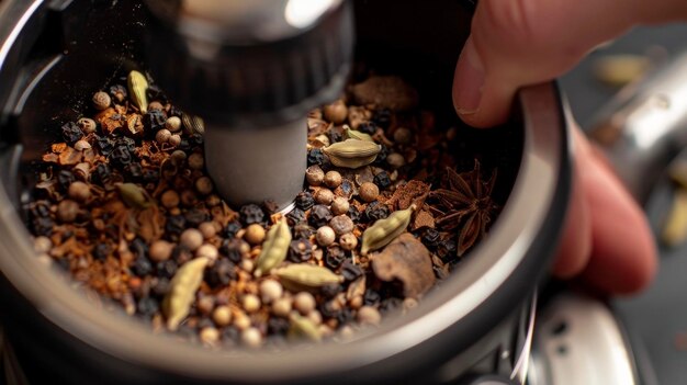 Foto uma pessoa está colocando sementes em um processador de alimentos para moer e processar ingredientes preparados