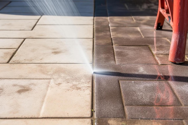 Foto uma pessoa está de pé em uma calçada de tijolos e o sol está brilhando no chão