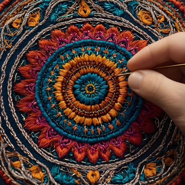 uma pessoa está desenhando um desenho em um tapete colorido