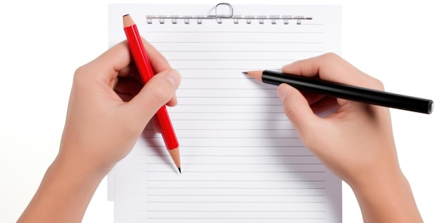 Uma pessoa está escrevendo em um bloco de notas com uma caneta.
