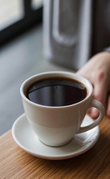 uma pessoa está segurando uma chávena de café e uma chácara de café