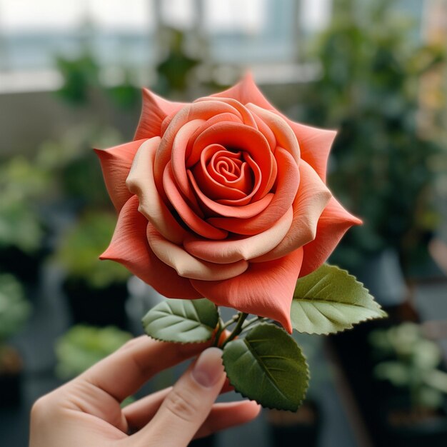 Uma pessoa está segurando uma rosa que tem a palavra 