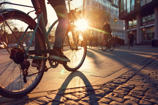 Uma pessoa explorando a cidade de bicicleta