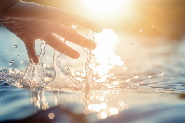 Foto uma pessoa lavando as mãos em um lago