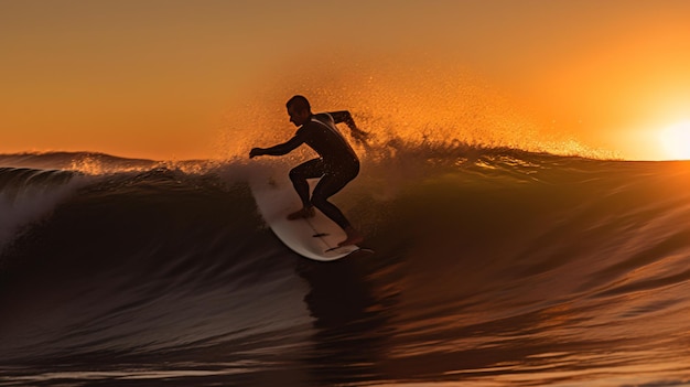 uma pessoa montando uma prancha de surf em uma onda