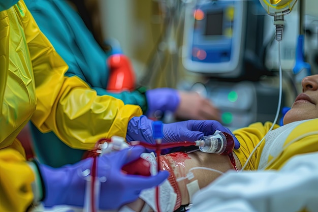 Uma pessoa numa cama de hospital a receber uma intravenosa.