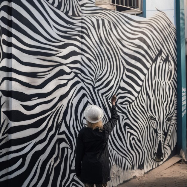 Uma pessoa pintando uma zebra em uma parede Imagem generativa de IA