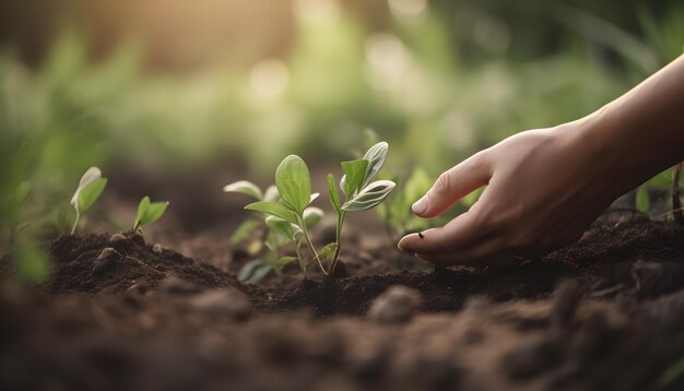 Uma pessoa plantando uma muda em um solo