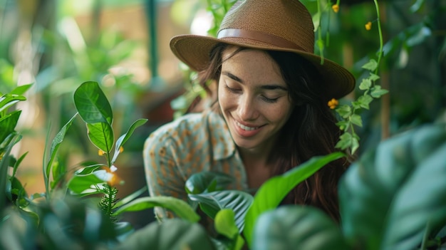 Uma pessoa satisfeita cuida de um jardim